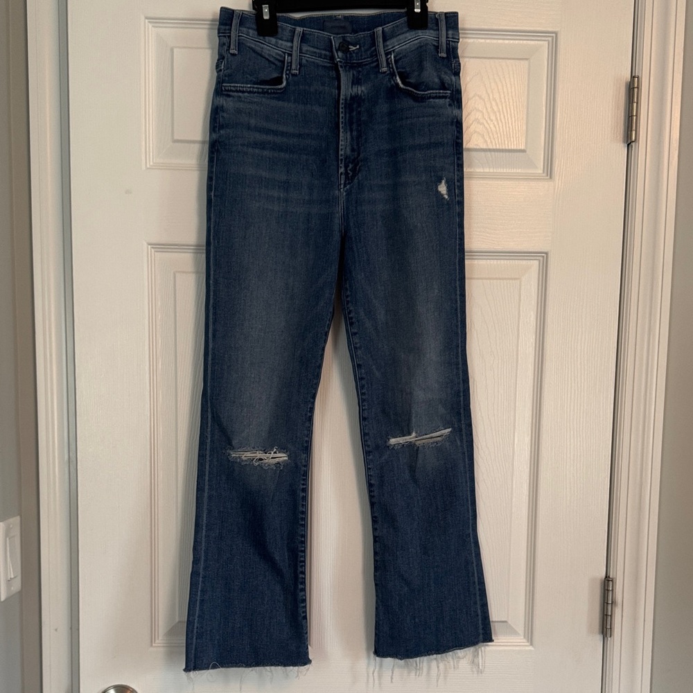 MOTHER Blue Distressed Flare Jeans Cant Stop Staring Size 27
